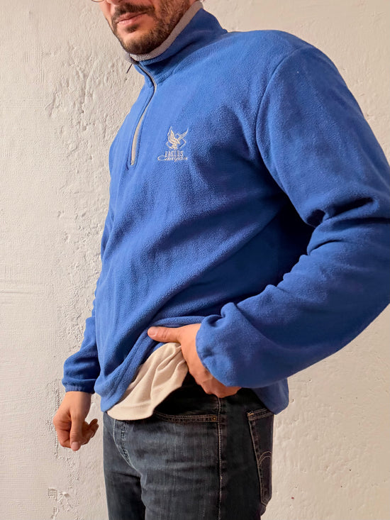 Fleece Pullover Blue Zip Neck with Front Logo Unisex – L