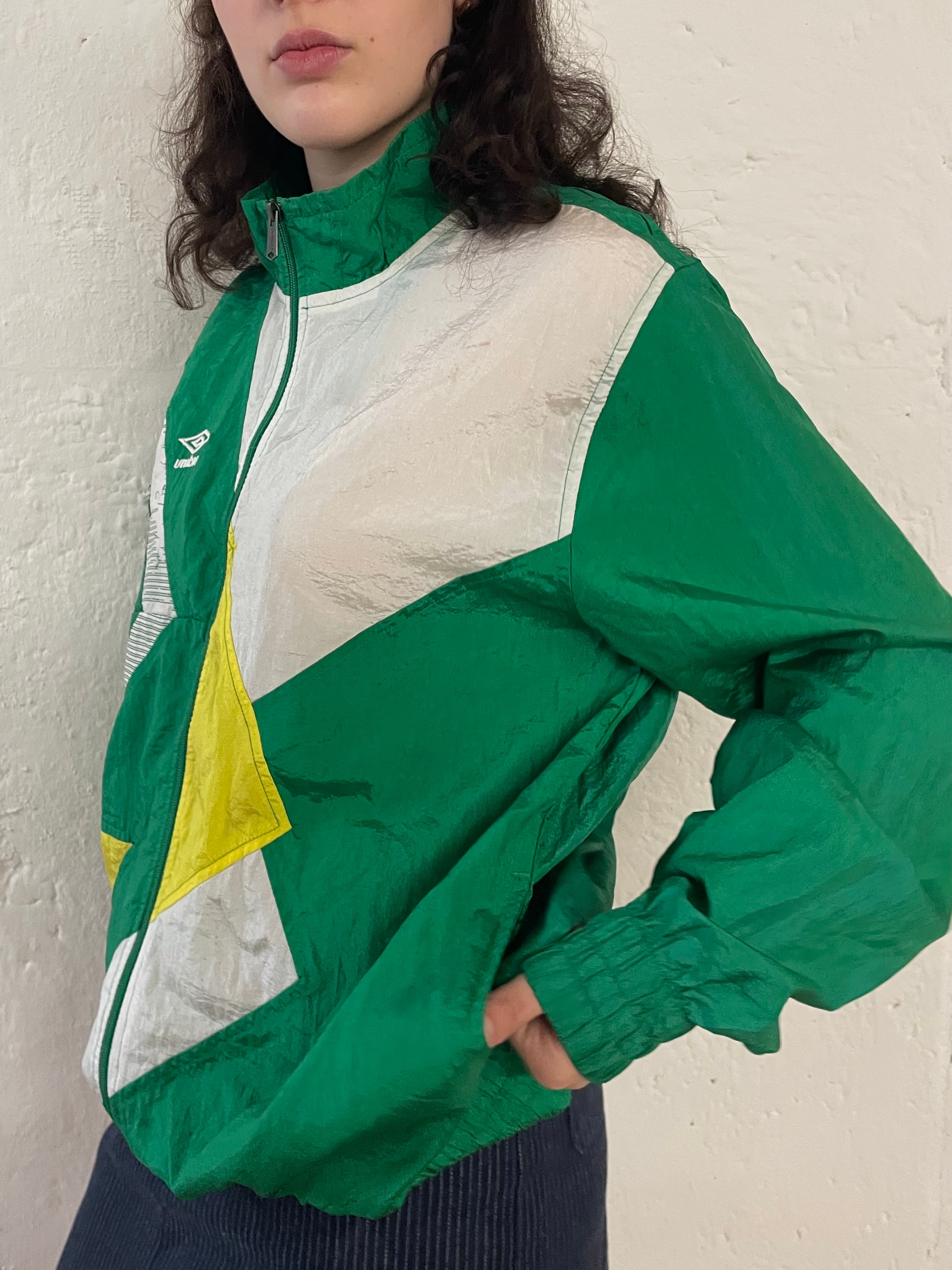 Vintage Umbro Lightweight Long Sleeve Sports Jacket Green White – L