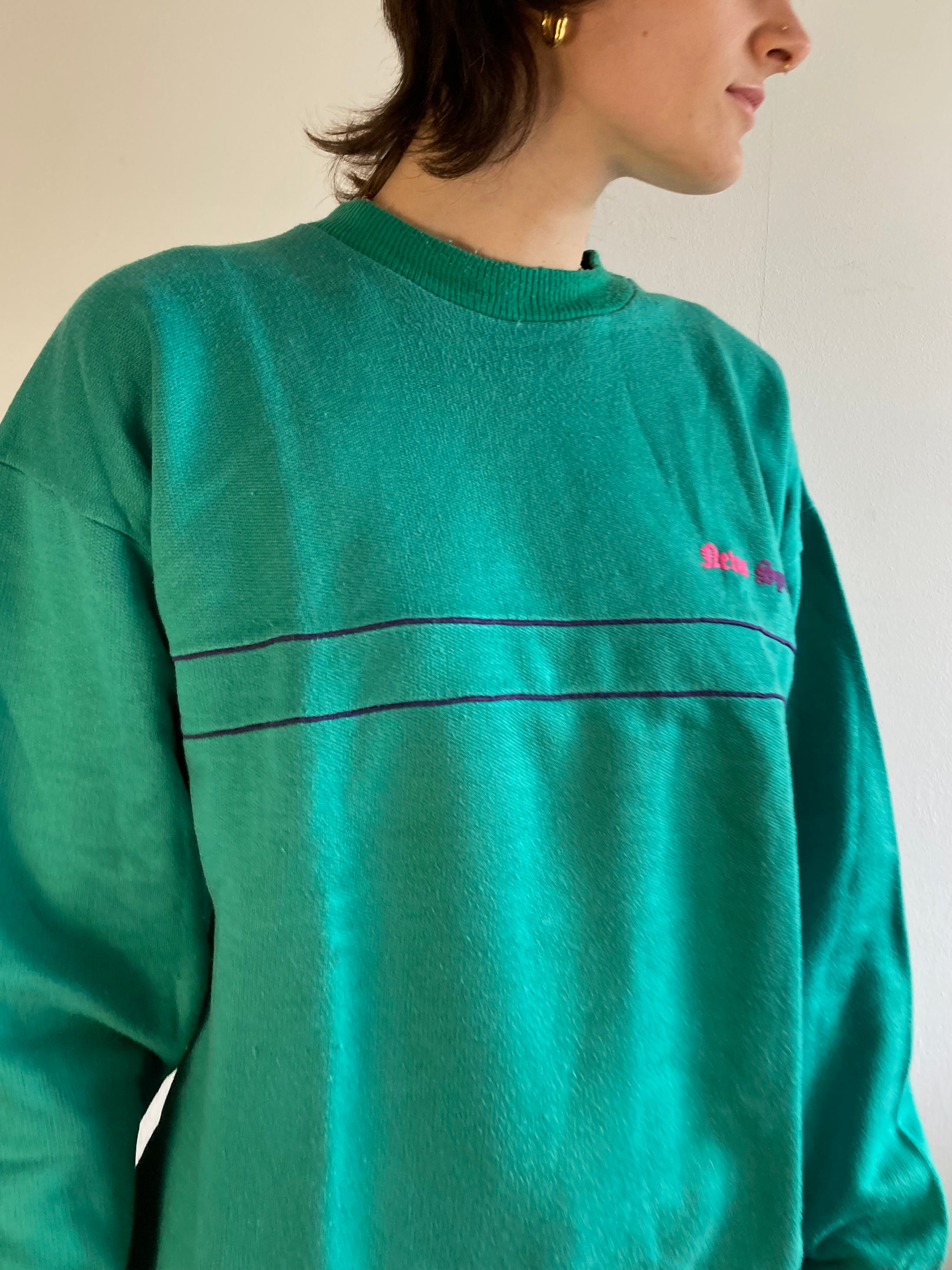 Sweater Vintage Turquoise Cotton & Acrylic Longsleeve Unisex – L
