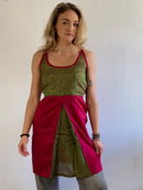 Dress Vintage Silk Lightweight Layering Handmade India Red Cream – M