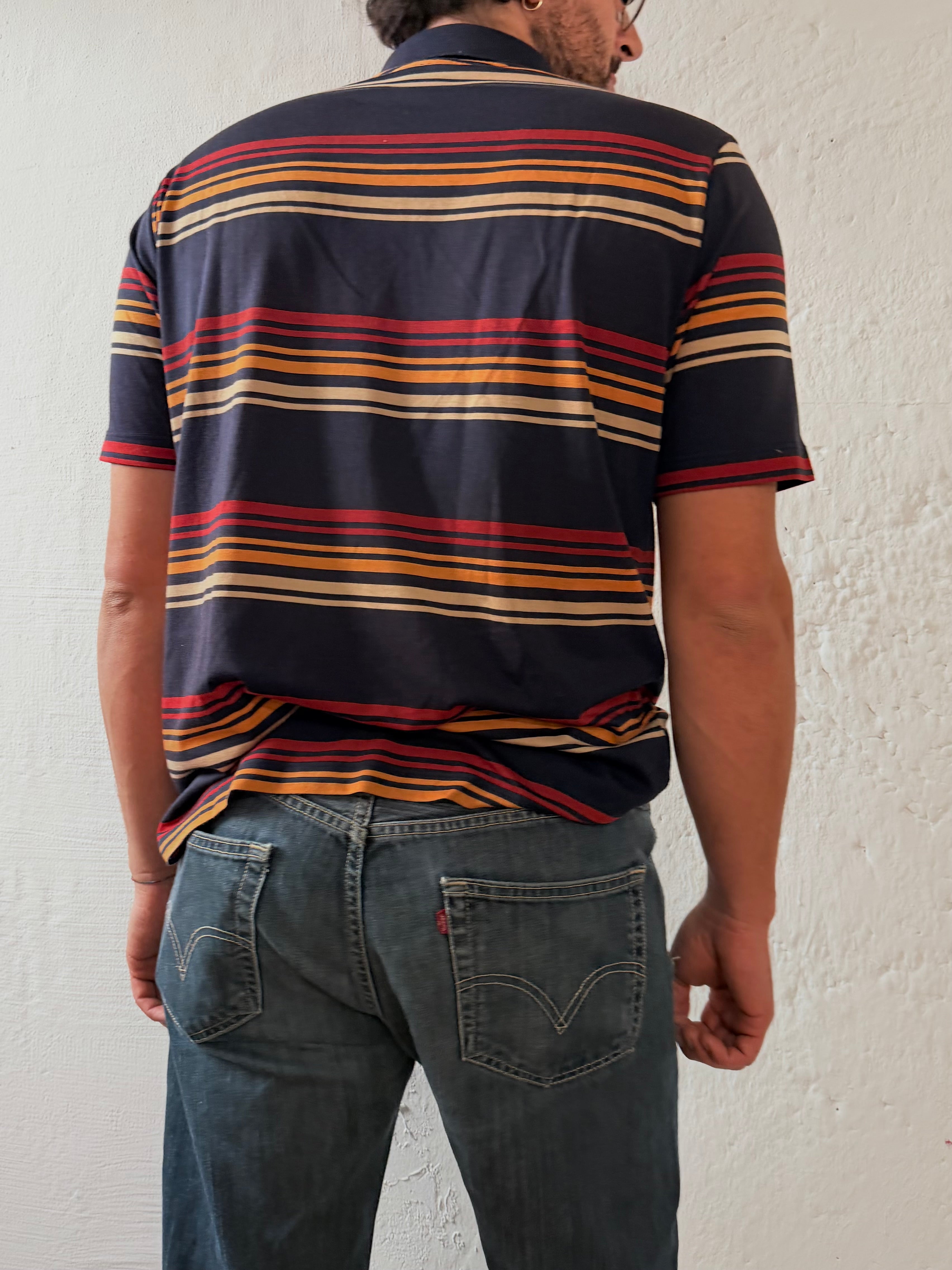 Polo Shirt Paul & Shark Yachting Black Striped with Orange & Yellow Details – L