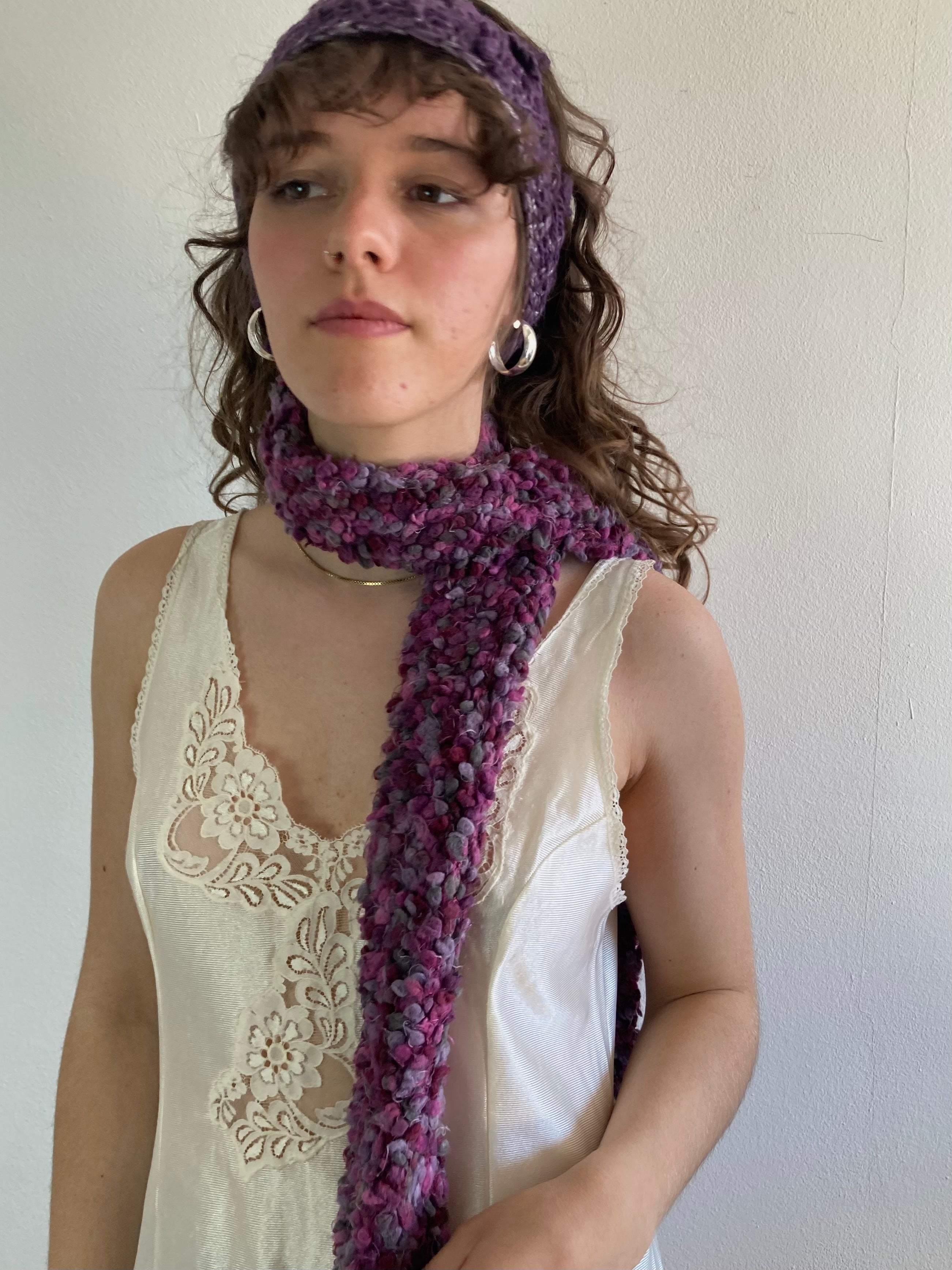 Scarf Vintage Purple Pink Plush Extra Long Unisex – One Size