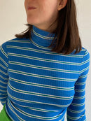 Longsleeve Shirt Fitted Silhouette Blue White Striped Slim Fit Layering – M