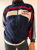 Vintage Oversized Sport Jacket Adidas Blue White & Red Cotton Blend – XL