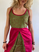 Dress Vintage Silk Lightweight Layering Handmade India Red Cream – M