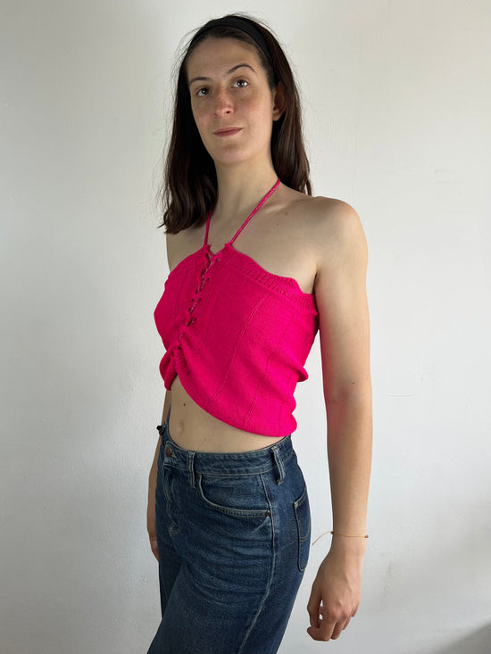 Top Vintage Summer Pink Sleeveless Polyester Shirt Blend – S