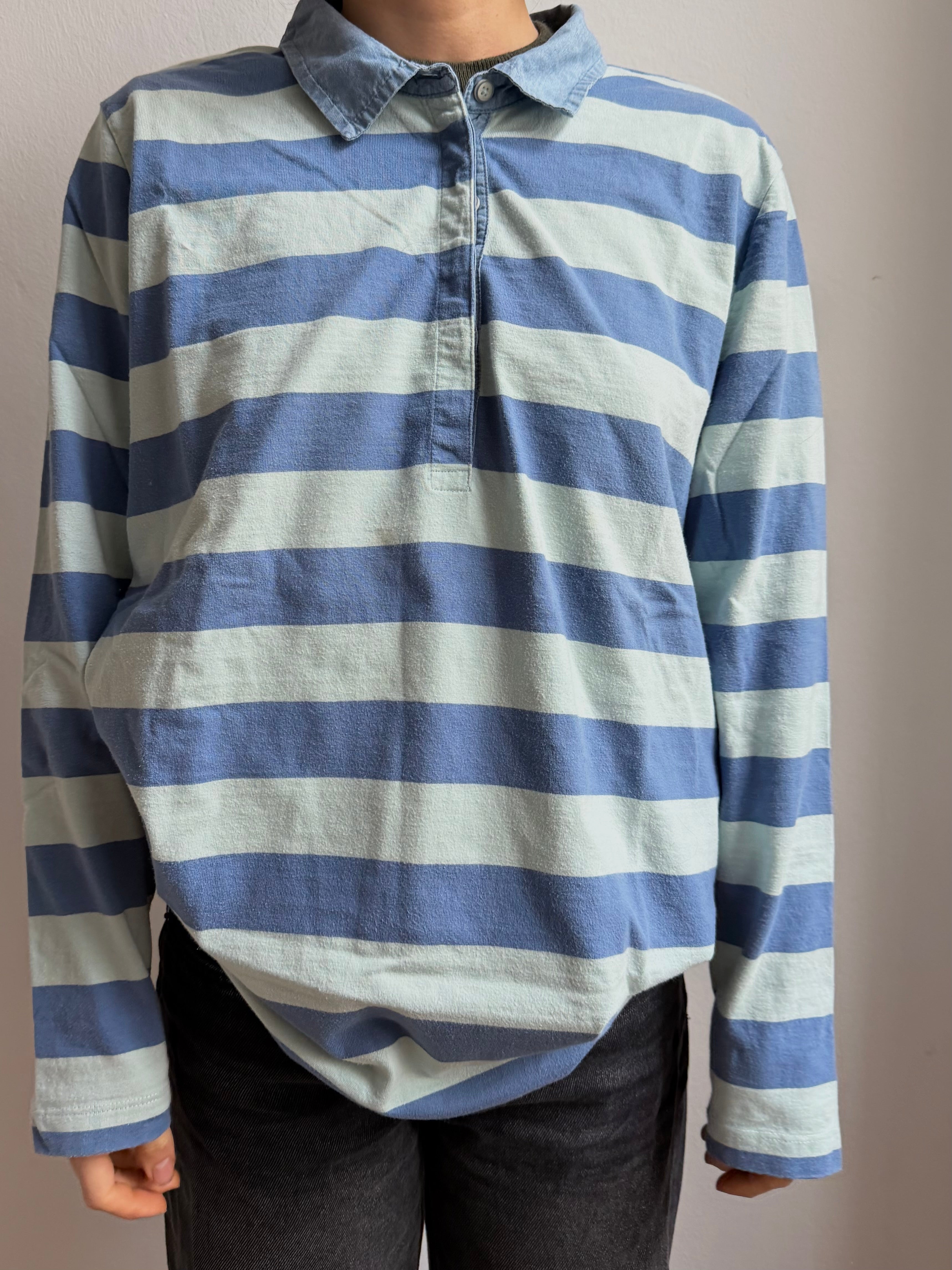 Bexleys Woman Polo Longsleeve Grey and Blue 100% Cotton Unisex - XL