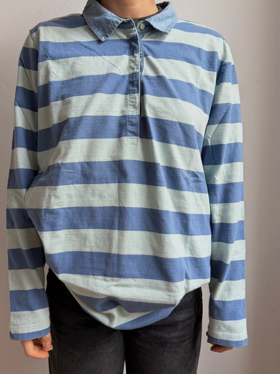 Bexleys Woman Polo Longsleeve Grey and Blue 100% Cotton Unisex - XL