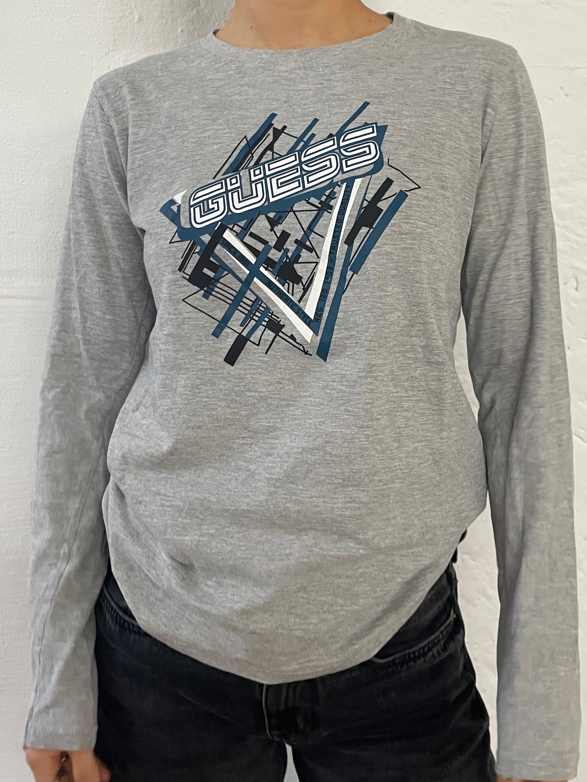 Guess Long Sleeve Shirt Front Print Grey – S