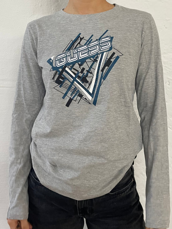Guess Long Sleeve Shirt Front Print Grey – S