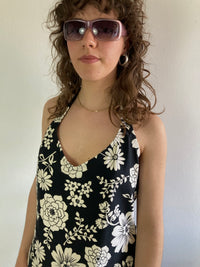 Top Vintage Black Floral Backless Women – S
