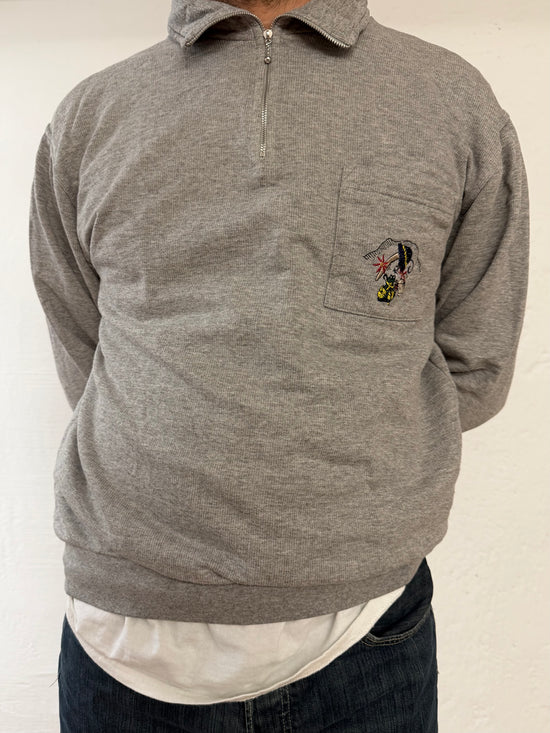 Pullover Grey Zip Neck with Front Chest Stitch Unisex  – L