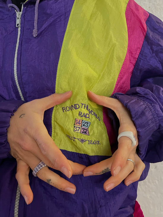 Vintage Windbreaker Purple/Yellow Oversized Unisex – L