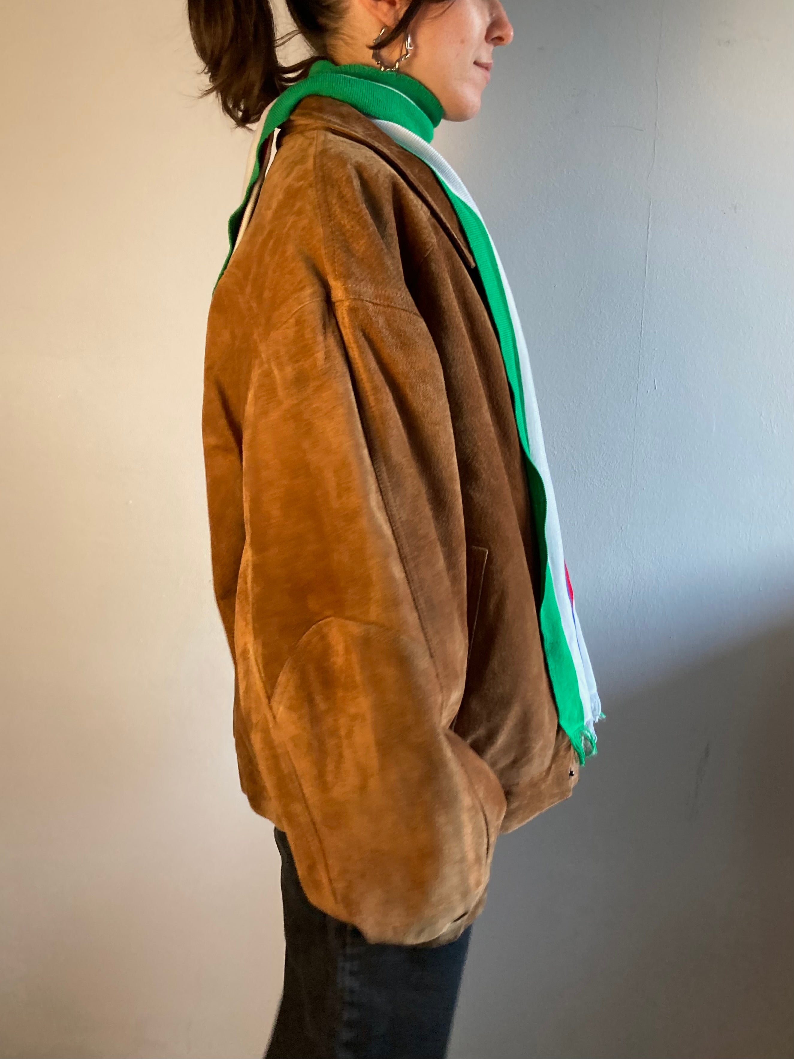 Jacket Vintage Oversized Leather Light Brown Unisex – L