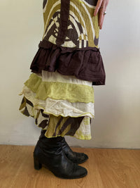 Skirt Vintage Y2K Brown Cream Yellow Ochre Patterned Cotton-Blend Women – S