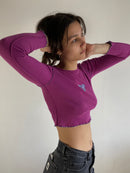 Longsleeve Love Front Print Purple Cropped Slim Fit Layering Women – S/M
