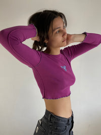 Longsleeve Love Front Print Purple Cropped Slim Fit Layering Women – S/M