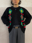 Beautiful Black Cardigan with Lovely Red Pom-Poms - Kleiderhaufen - Default Title