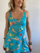 Dress Vintage Layering Blue 80s Print Skirt  – S/M