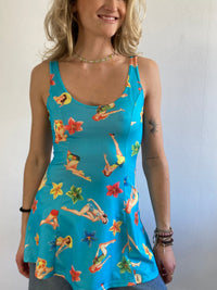 Dress Vintage Layering Blue 80s Print Skirt  – S/M