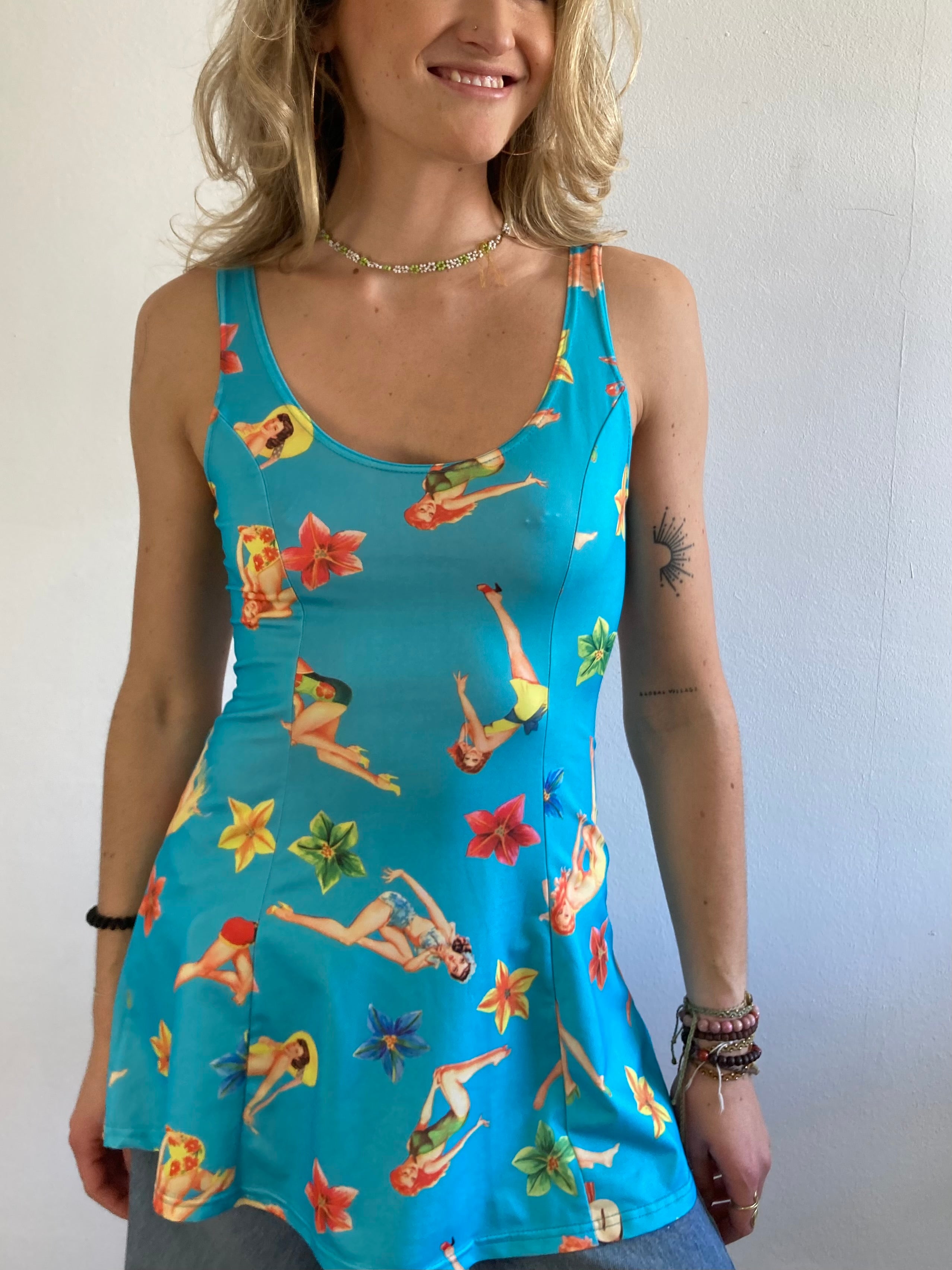 Dress Vintage Layering Blue 80s Print Skirt  – S/M