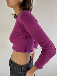 Longsleeve Love Front Print Purple Cropped Slim Fit Layering Women – S/M