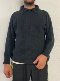 Vintage Paco Calvari Sweater Dark Grey High Neck Wool & Acrylic – M/L