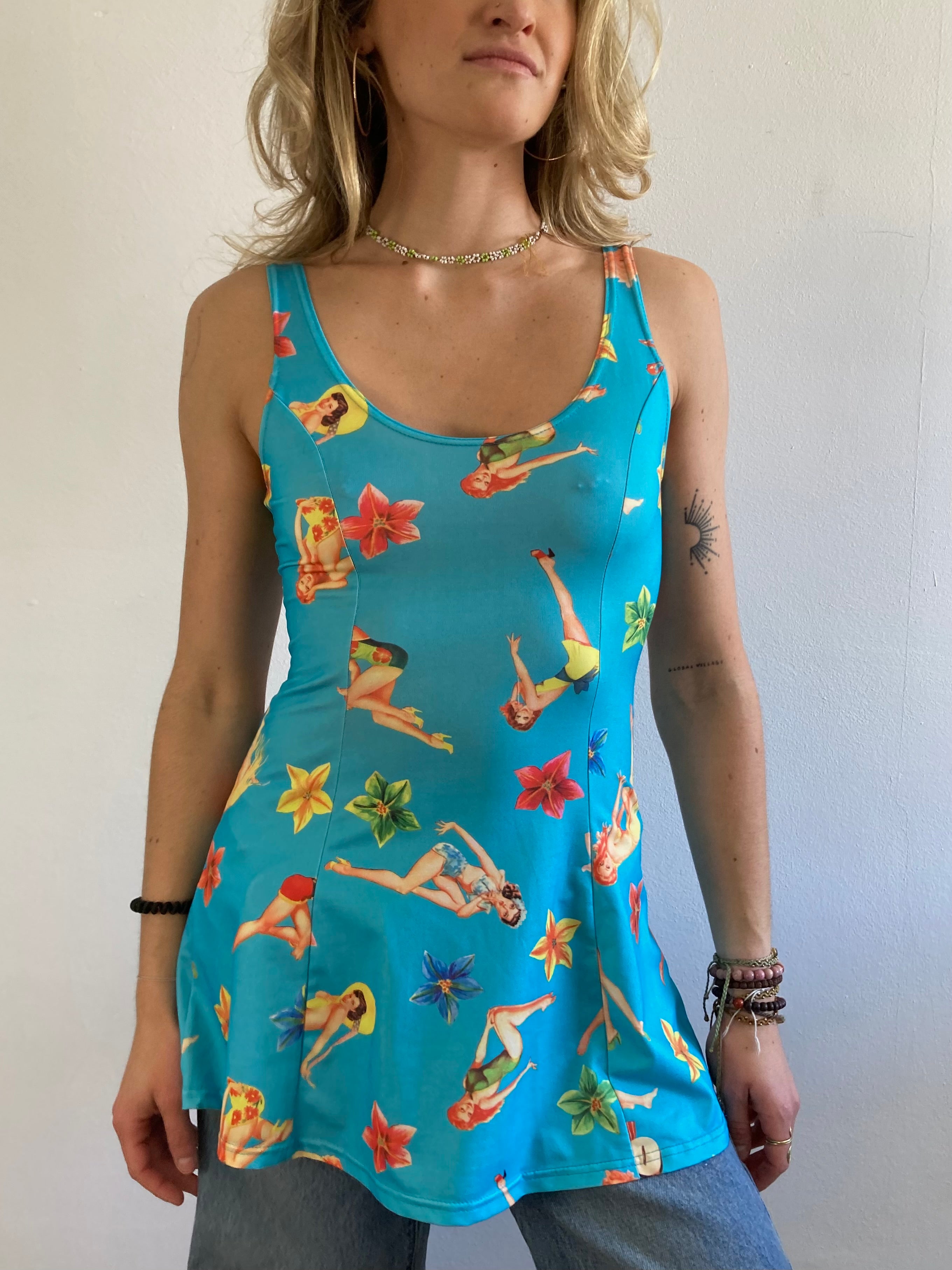 Dress Vintage Layering Blue 80s Print Skirt  – S/M