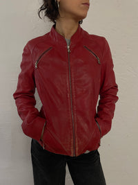 Vintage Arma Leather Biker Jacket Fitted Red Beautiful Patterns – S