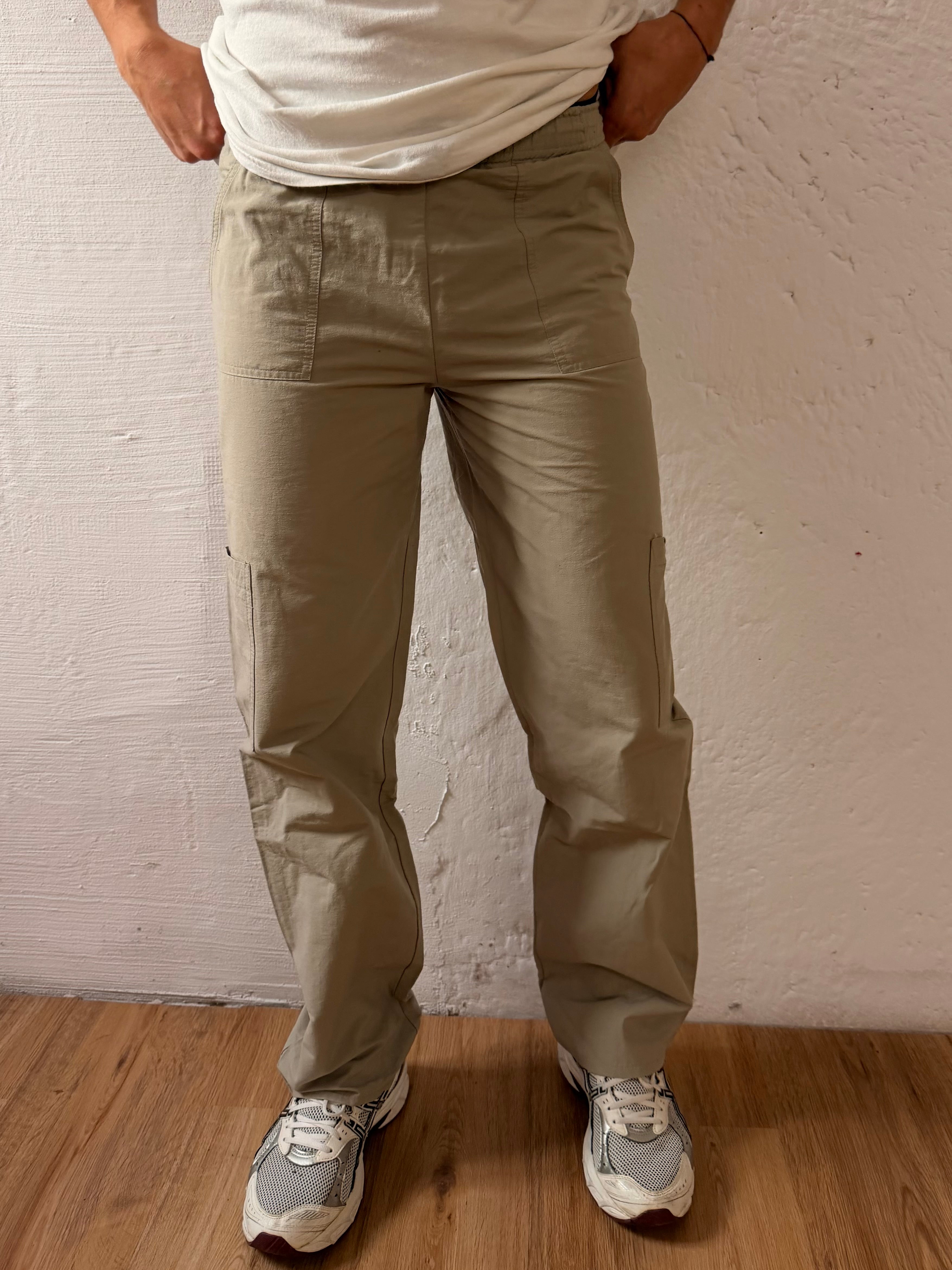 Unisex Pants Yokoo Beige Stretch Waist Adjustable Drawstring – L