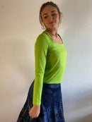 Longsleeve Vintage Green Open Neck Lightweight Layering Women – S/M