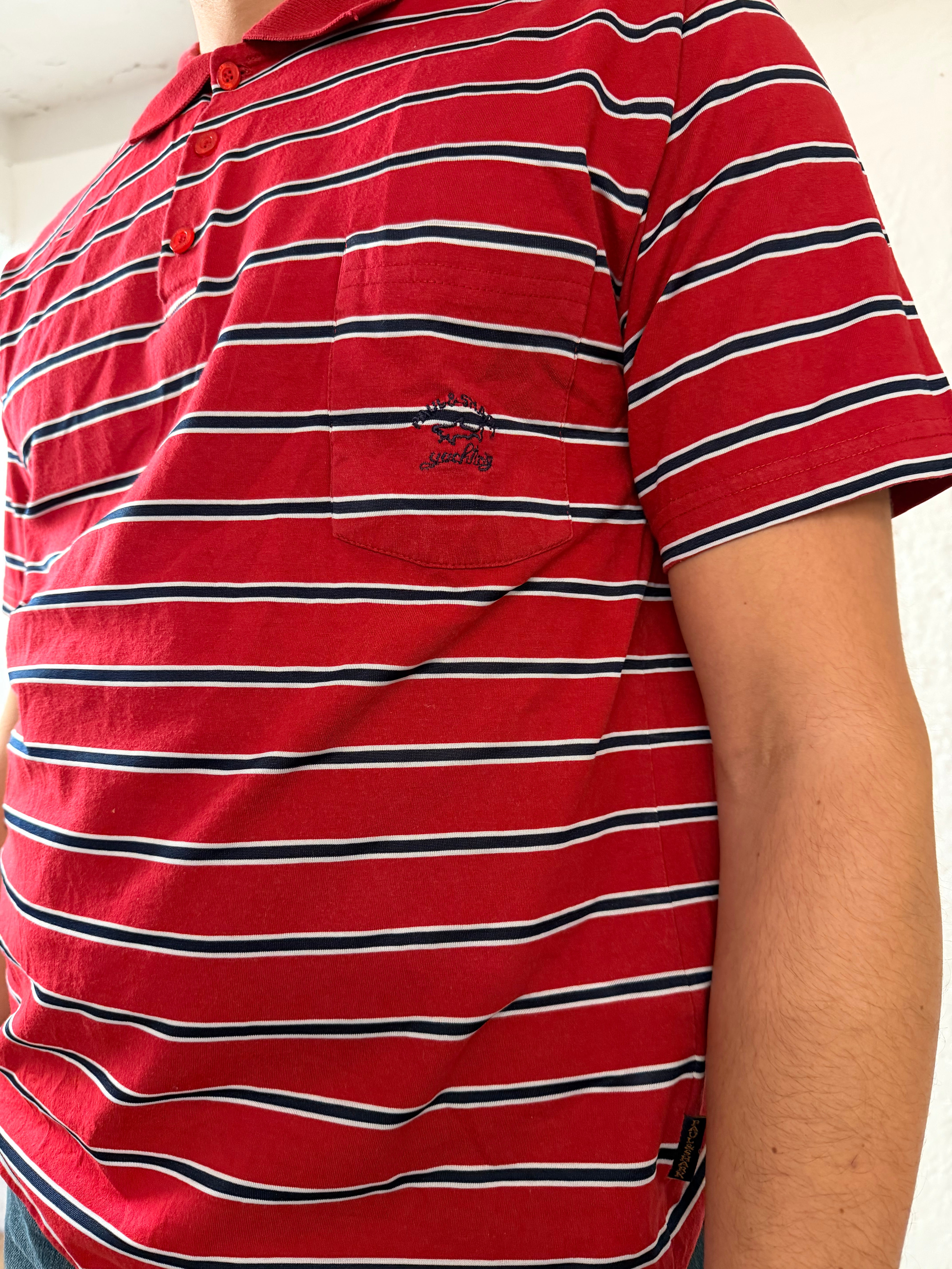 Polo Shirt Paul & Shark Red & Black Striped Cotton – XL