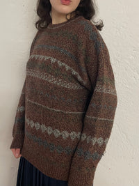 Vintage Oversized Wool Sweater Brown – M