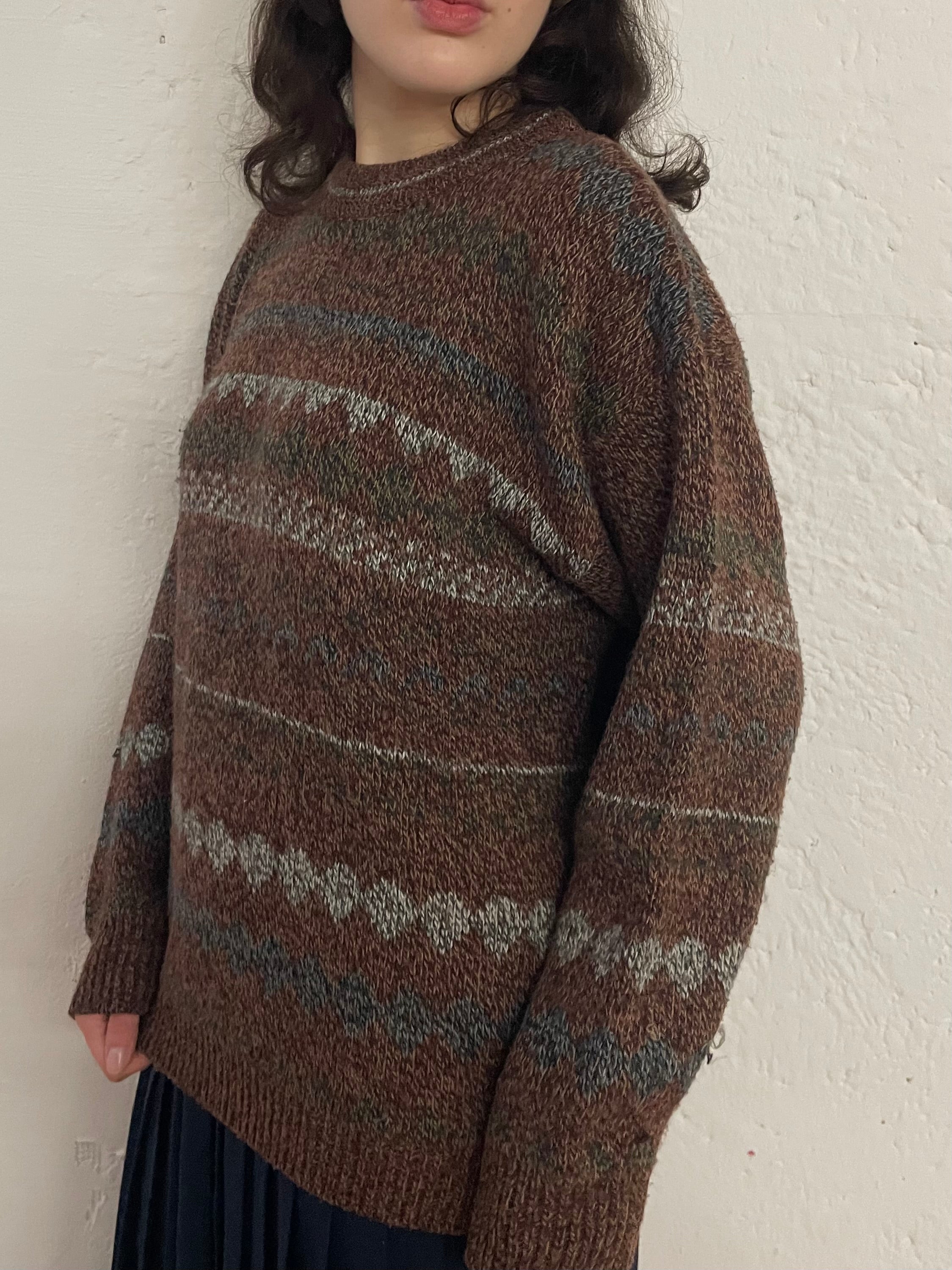 Vintage Oversized Wool Sweater Brown – M