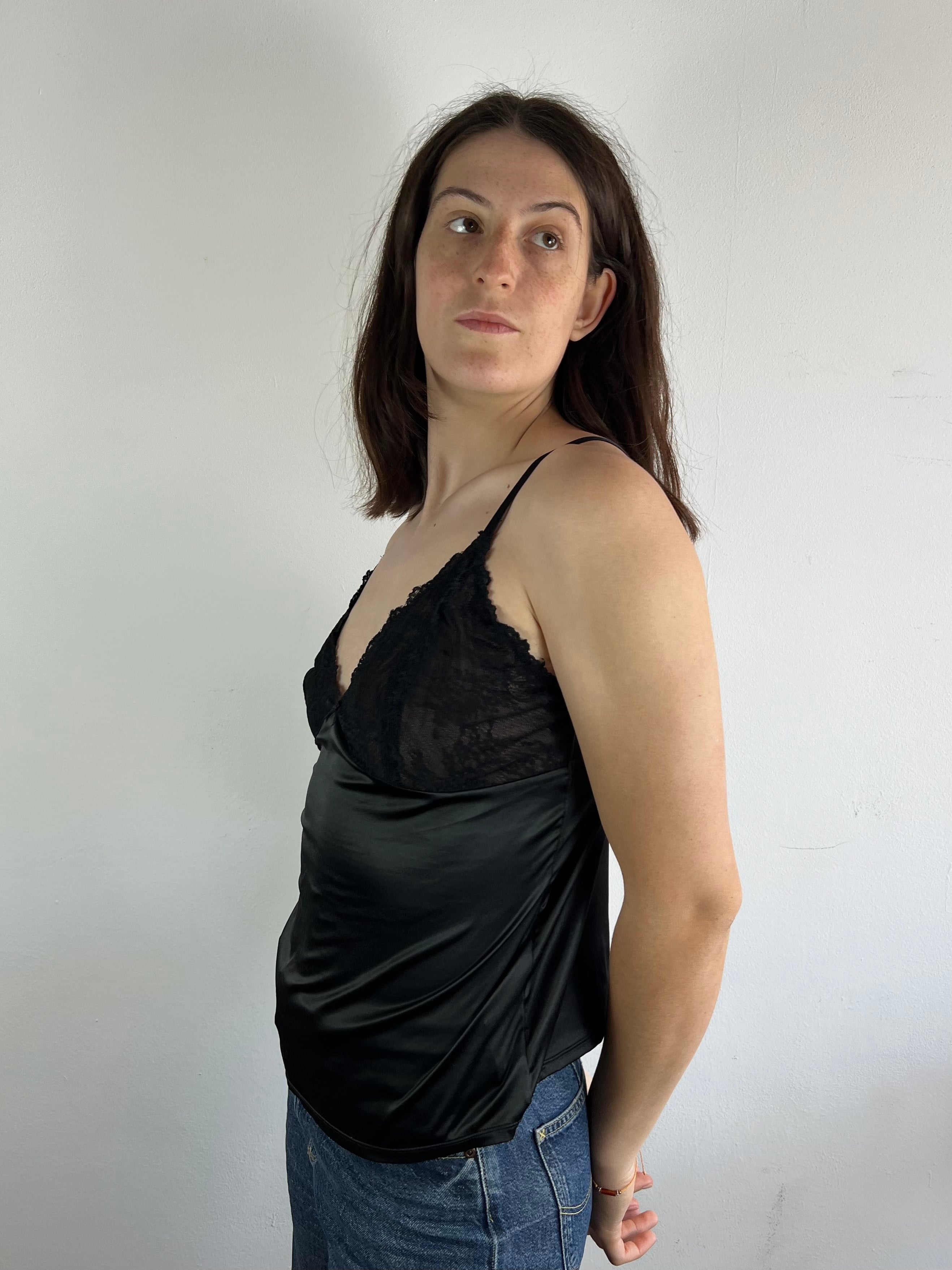 Spaghetti Top Vintage See Trough Summer Black – M