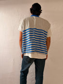 Unisex Oversized Vest Grey Striped with Blue Details Cotton & Acrylic Blend – XL