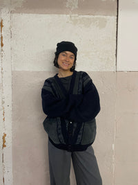 Italienischer Malagrida Cardigang dunkelblau mit Leder Detailes - Kleiderhaufen - Default Title