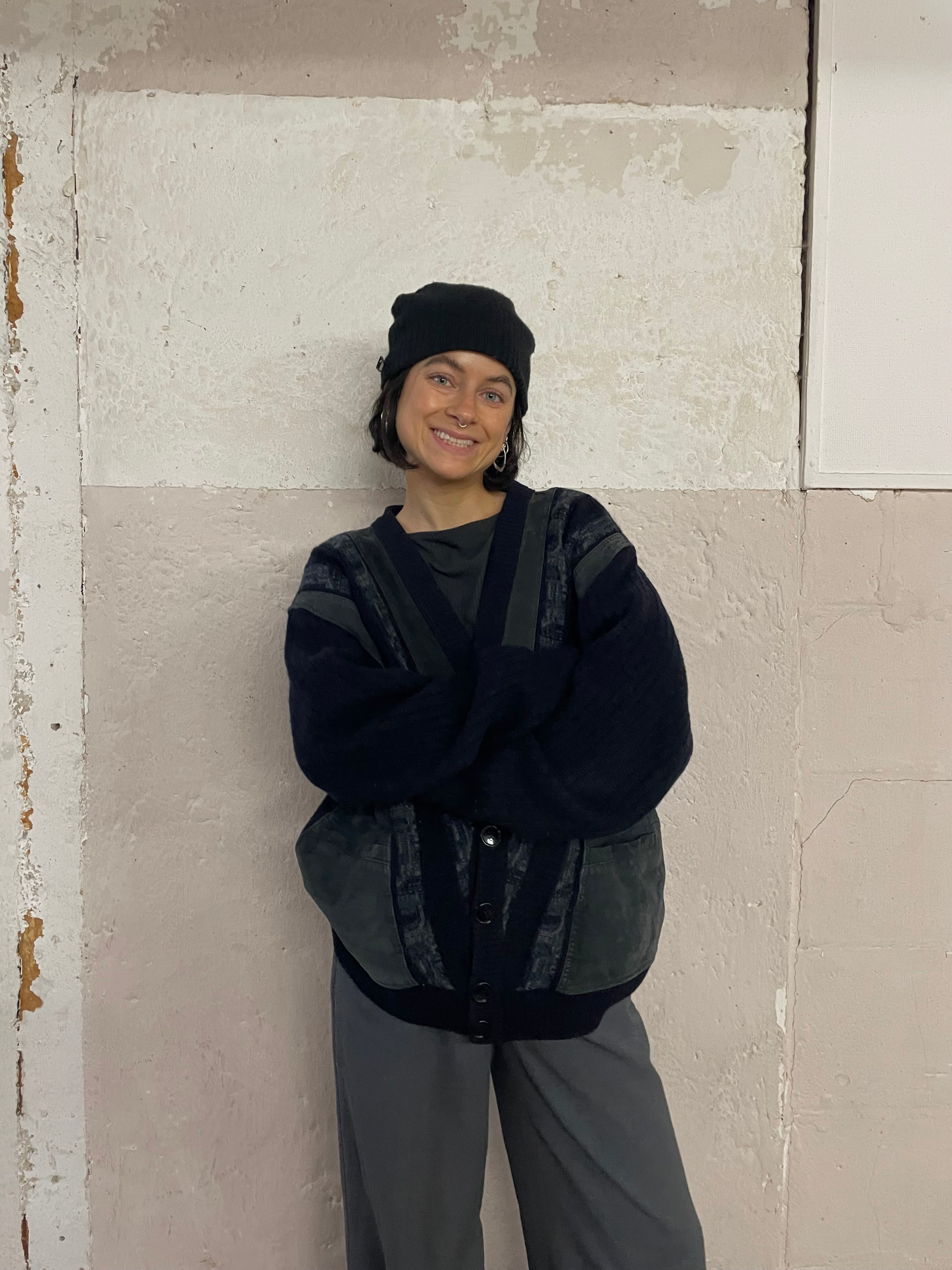 Italienischer Malagrida Cardigang dunkelblau mit Leder Detailes - Kleiderhaufen - Default Title