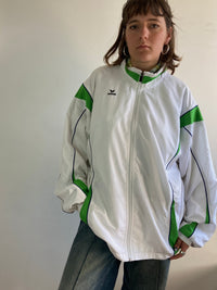 Track Jacket Vintage White Green Logo Front Longsleeve Oversized Unisex – L
