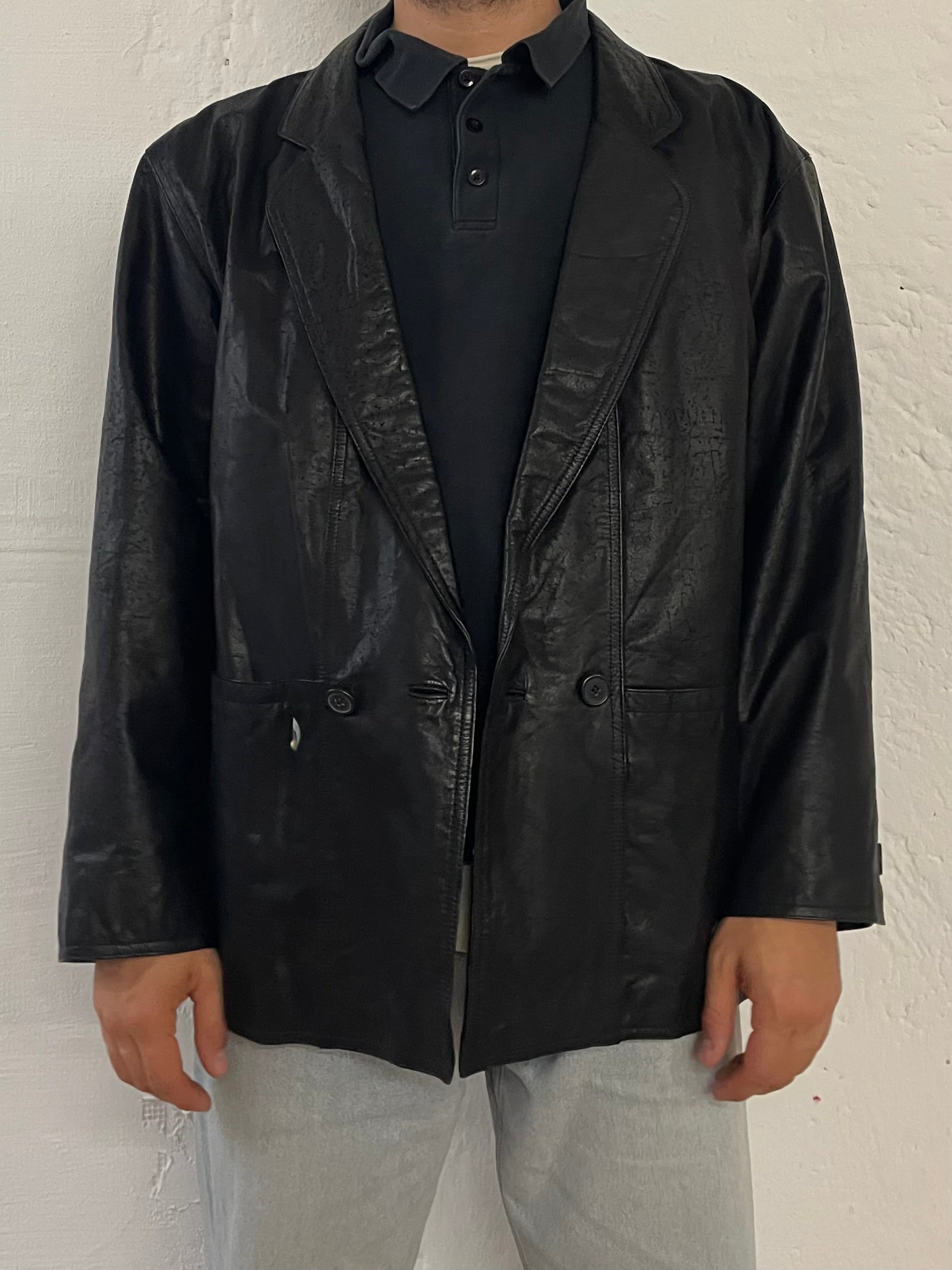 Vintage Montes Leather Jacket Black Genuine Leather – L