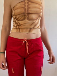 Top Vintage Y2K Shoulder Crop Print Lightweight Summer Unisex – M