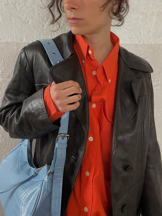 Vintage Schokobraun Ledermantel M