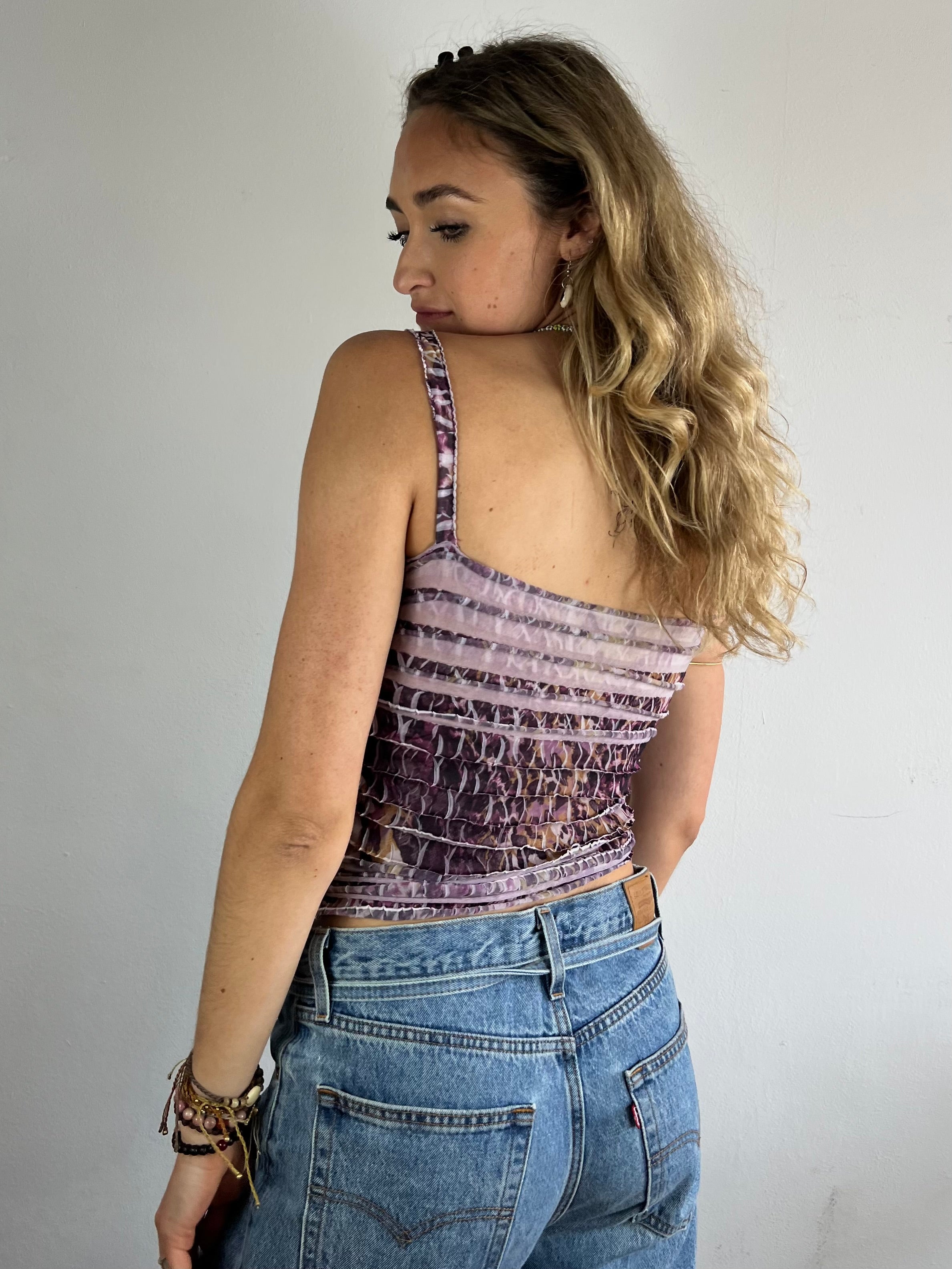 Tank Top Vintage Striped Pink Purple Summer Lightweight – S