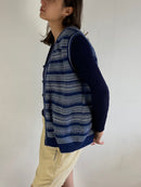 Vest Vintage Striped Blue Unisex Oversized Layering Knit Casual – M