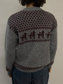 Vintage Wool Winter Pullover Lama Pattern Grey – S/M