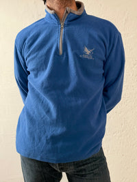 Fleece Pullover Blue Zip Neck with Front Logo Unisex – L