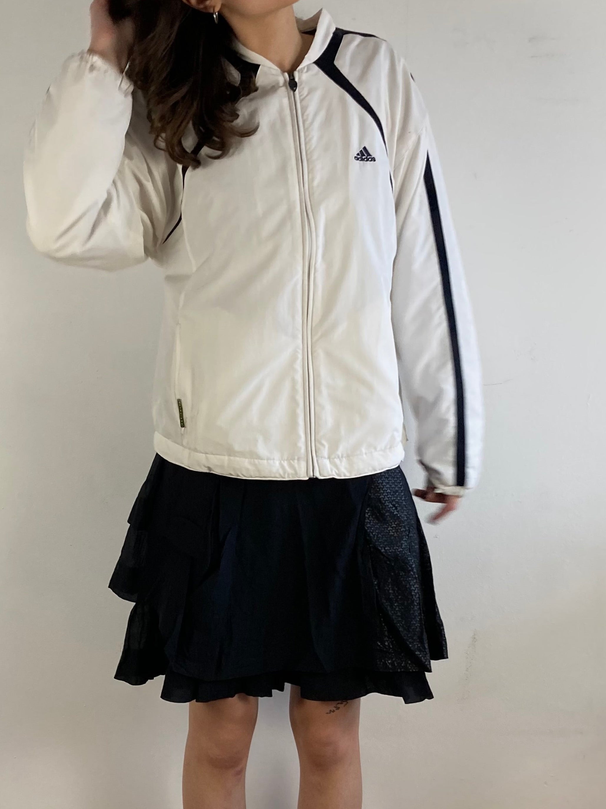 Track Jacket Vintage Adidas Sport Unisex White Cream Retro Fit Zip Jacket – L (fits like M)