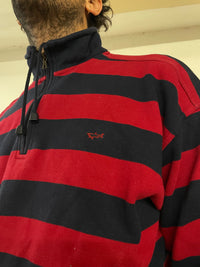 Paul & Shark Yachtling Striped Long Sleeve Polo Sweater Blue & Red – M