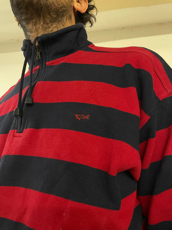 Paul & Shark Yachtling Striped Long Sleeve Polo Sweater Blue & Red – M