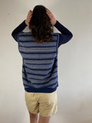 Vest Vintage Striped Blue Unisex Oversized Layering Knit Casual – M